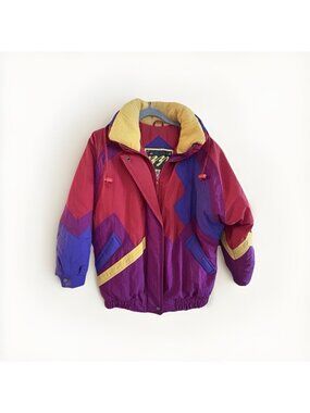 Izzi Jacket Colorful Ski Bomber Puffer size M Medium Vtg 80s Red Purple Blue